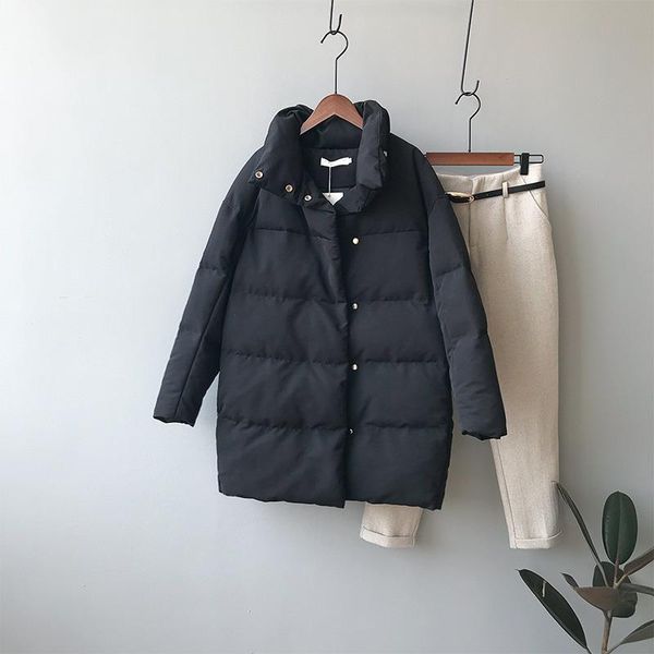 

polyester winter jacket autumn color parkas single breasted 3 solid 2020 coat casual warm mujer womens women padded clothing vdgut, Black