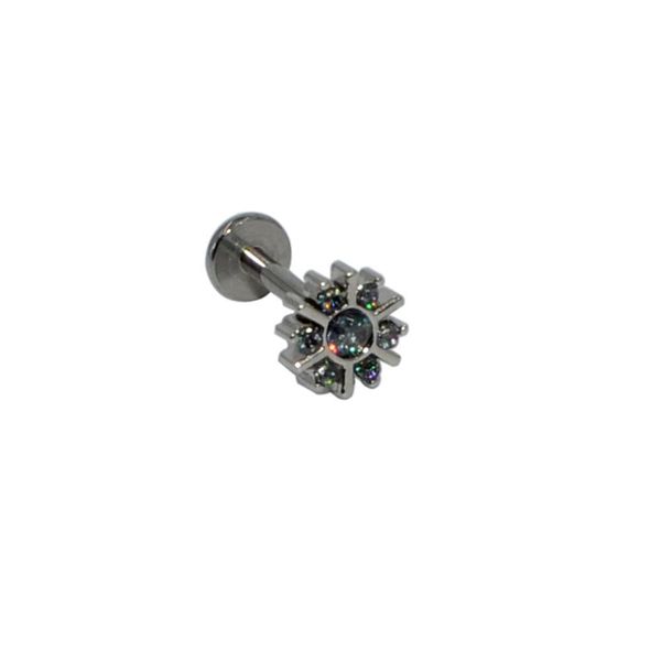 

1pc g23 titanium&steel cz gem sun flower labret lip bar ring crystal ear cartilage tragus helix piercing screw fit 16g q sqcasr, Silver