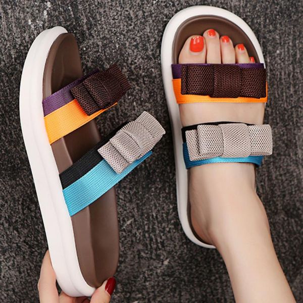 

2021 summer women slippers flat low heel slides platform breathable peep toe casual outdoor beach ladies shoes zapatos de mujer, Black