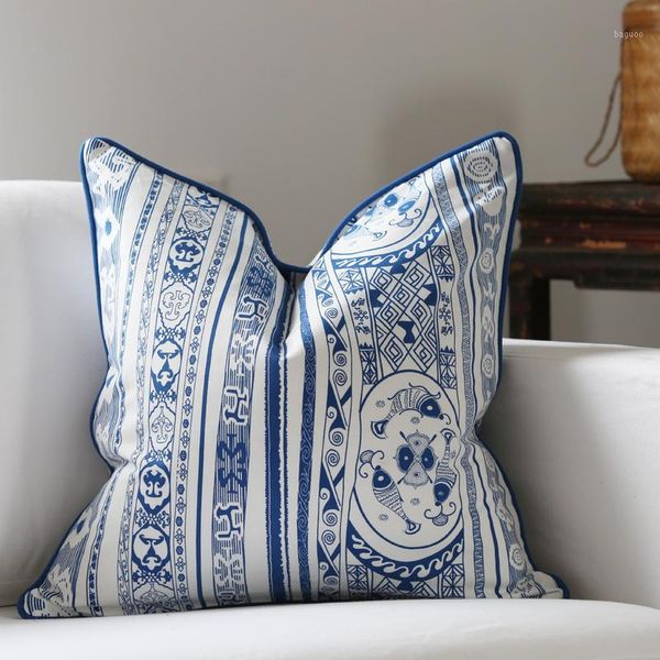 

original design chinese blue and white porcelain style throw pillow cotton cushion cover pillow case sofa chair without stuffing1