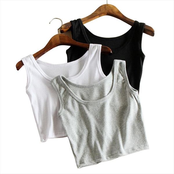 

2021 summer slim short women sleeveless u crop tank solid black white crop vest tube 7color
