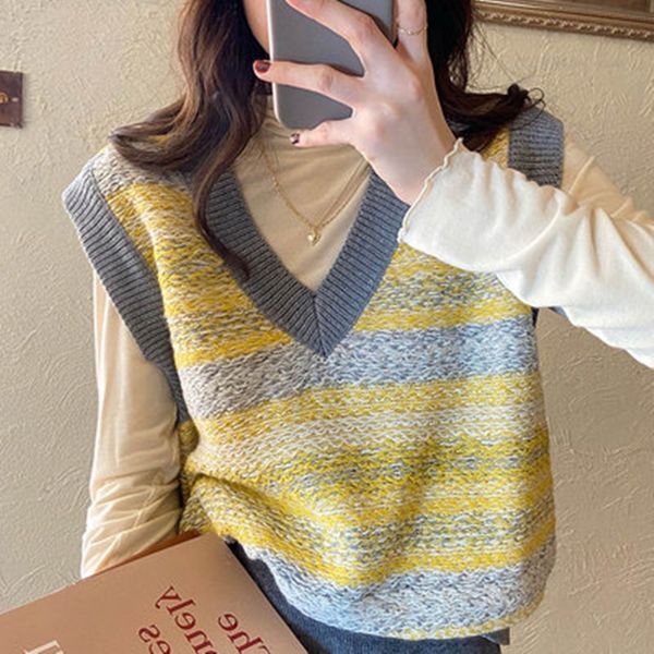 

2021 new 3 colours spring and autumn korean style v neck coloured mesh with no sleeves sweater vest of women pullovers womens (x1747) 1q3r, White;black