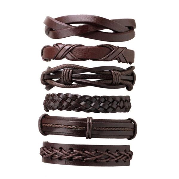 

charm bracelets 2021 6pcs handmade pu leather men women braided casual coffee weaving shape multilayer bangles stylish jewelry gift, Golden;silver