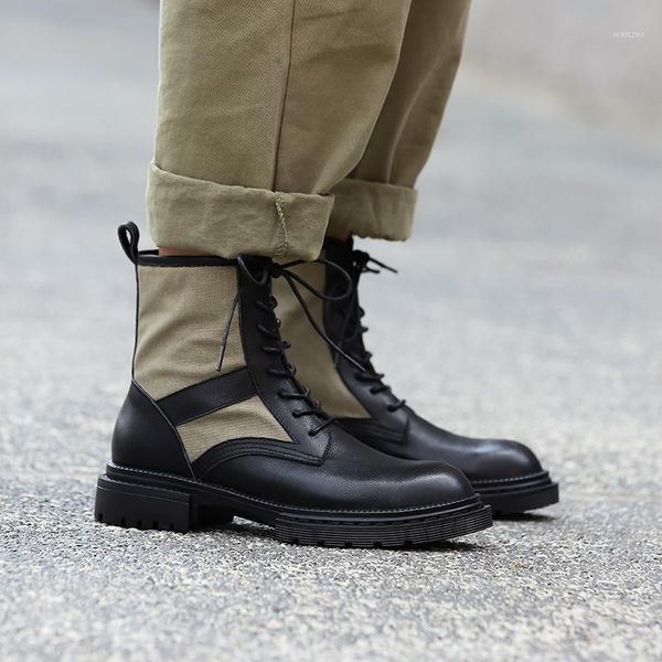 

fashion comfortable genuine leather women's ankle boots elegant round toe thick heels pumps party casual shoes woman1, Black