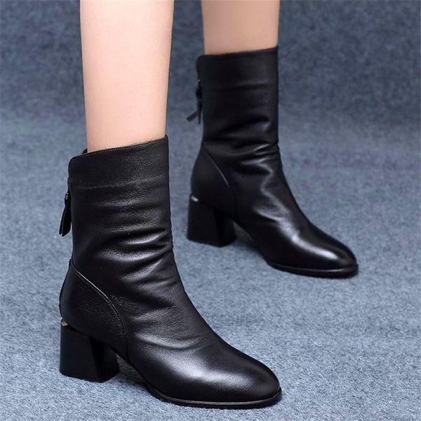 

short boots children's 2021 autumn and winter new thick-heeled mid-tube plus cashmere cotton boots female, Black