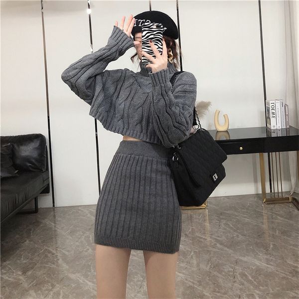 

2021 new fancy women's fashions and sets 2 high-style street parts mesh pullovers high-waist skirt two-piece clothes 0yk6 4piq, Gray