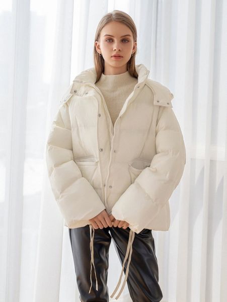 

coldbreak high neck drawstring hooded puffer coat t90s#, Black