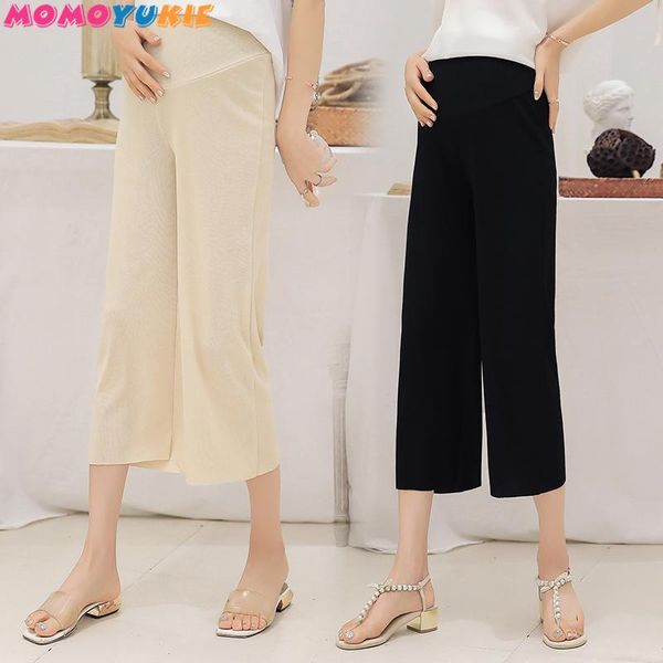 

maternity wide leg pant elastic waist belly pregnancy trousers summer women pants for pregnant big loose pant pregnancy clothes, White