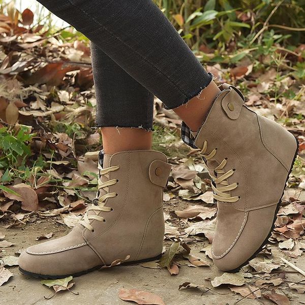 

new 2020 women suede leather ankle boots casual lace up winter boots comfortable soft rubber solid black flat shoes female
