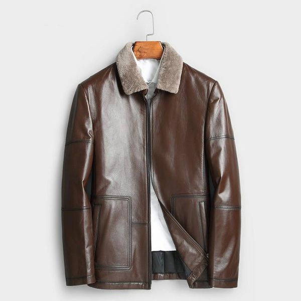 

ayusnue 2020 new genuine leather jacket men autumn winter 100% real sheepskin coat parka leather jackets veste cuir homme 17061, Black