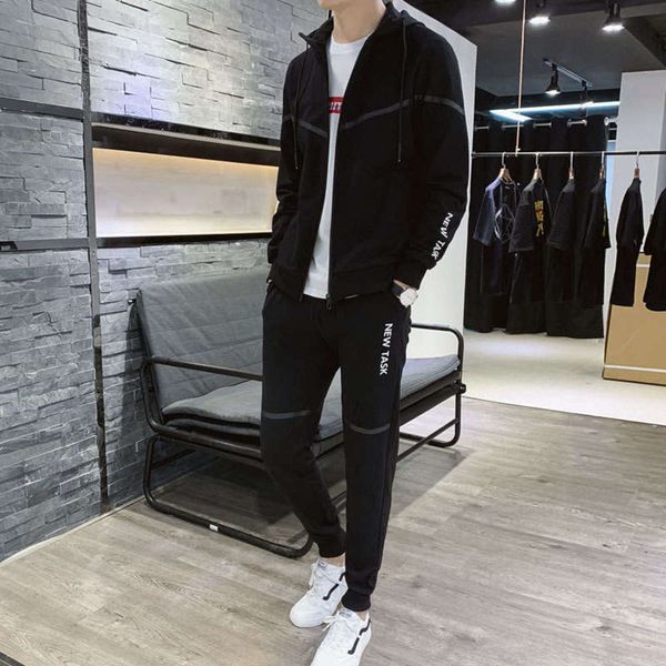 

ins men's sweater autumn 2020 new trend loose casual suit hooded sportswear, Gray