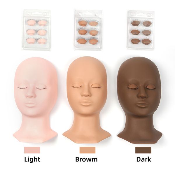 

2022 newly lifelike training mannequin head with 4pc removable eyelids for eyelash extensions practice replaced eyelids flat makeup soft-tou, White