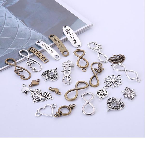 

vintage mixed 10/20pcs infinity heart bar charms pendant double heads pendant charms diy bracelet neacklace jewelry sqccxb