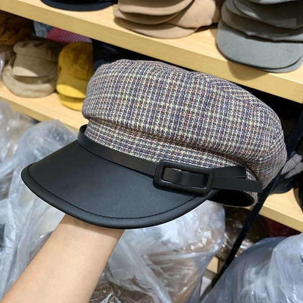 

hat jmx / octagonal women's autumn and winter scottish plaid style art cap, Blue;gray