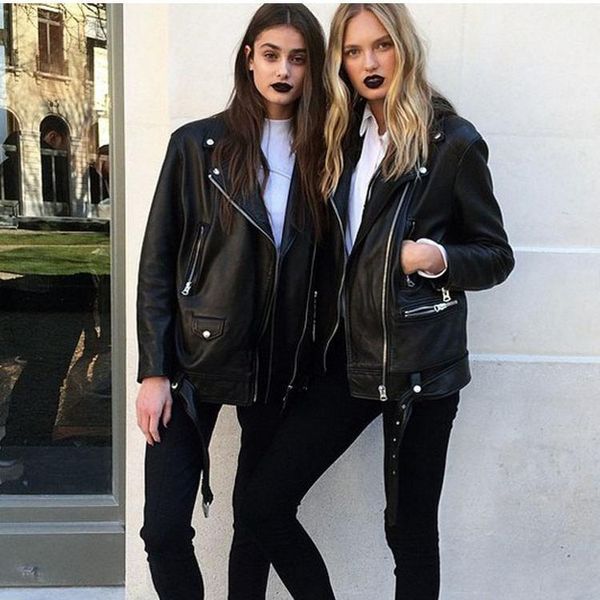 

new genuine woman loose fashion female sheepskin jacket soft plus eur size leather coat sales1, Black