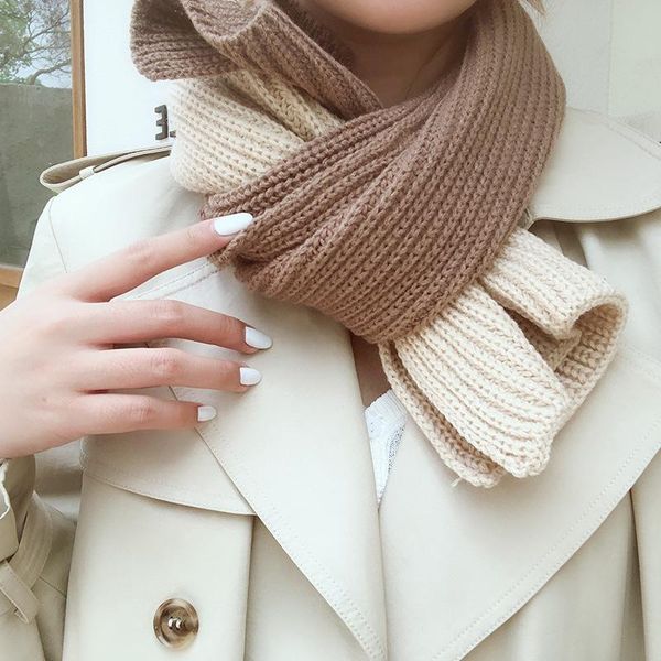 

scarves color matching all-match lady scarf japanese korean style echarpe knitted acrylic soft spring autumn warmth feminine, Blue;gray