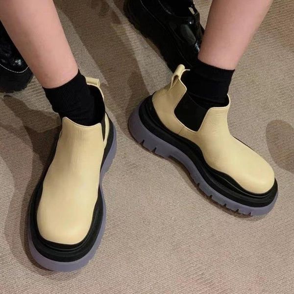 

boots 2021 winter women chunky ankle fashion leather platform women's slip on brand black woman shoes drop