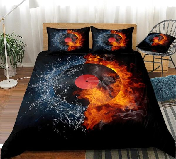 

record duvet cover set record on fire water bedding black music bed set red teens king flame home textiles microfiber dropship
