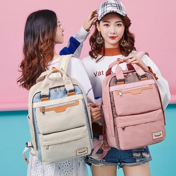 

2020 new japanese and korean fashion simple canvas waterproof backpack middle school travel casual backpack patchwork lapbag