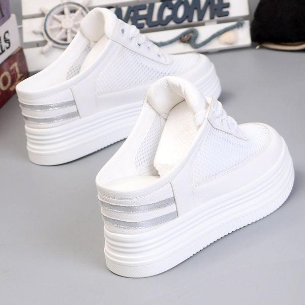 

women's summer slippers hollow breathable thick bottom half slippers x1020, Black