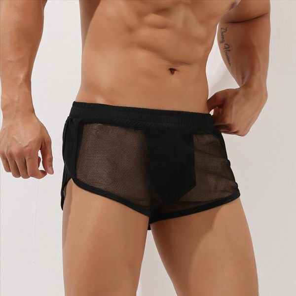 

new male home casual trunks pyjama mesh shorts very thin shorts inner lined a u pouch pajama wear, White;black