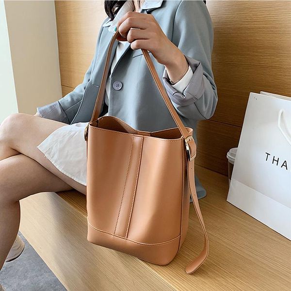 

casual bucket bag for women designer wide strap shoulder bags luxury pu leather crossbody bag large capacity totes female purses