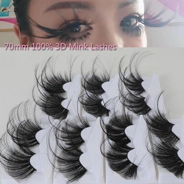 

false eyelashes 1 pair 70mm super long 100% mink exaggeration 3d fake criss-cross fluffy messy dramatic