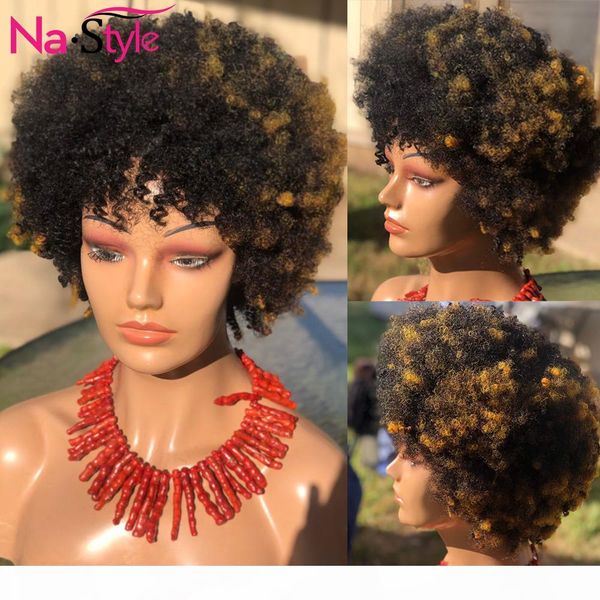 

afro kinky curly wig human hair 1b 27 13x4 lace front human hair wigs for women glueless ombre human hair wig 150 remy, Black