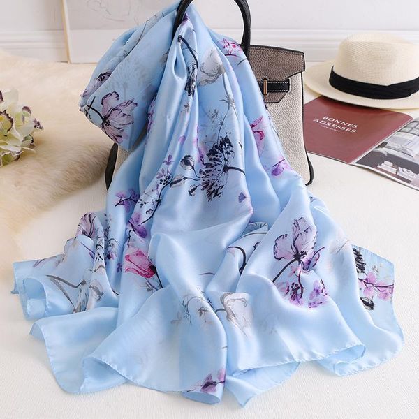 

scarves silk women style print nice scarf headscarf lady sunscreen beach fashion shawl, Blue;gray
