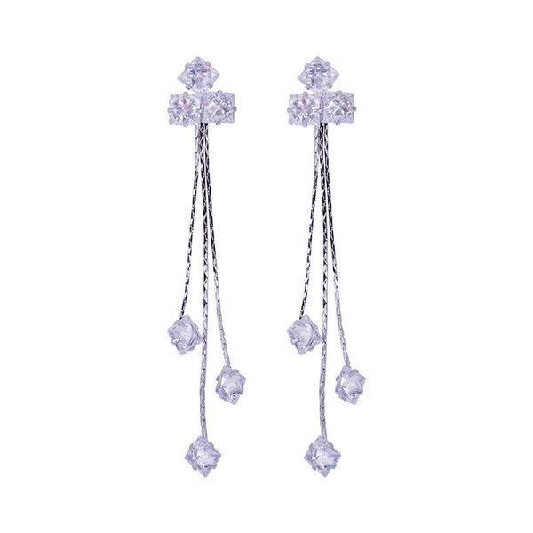 

dangle & chandelier mosquito coil ear clip temperament square zircon tassel without pierced earrings woman couple jewelry gift, Silver
