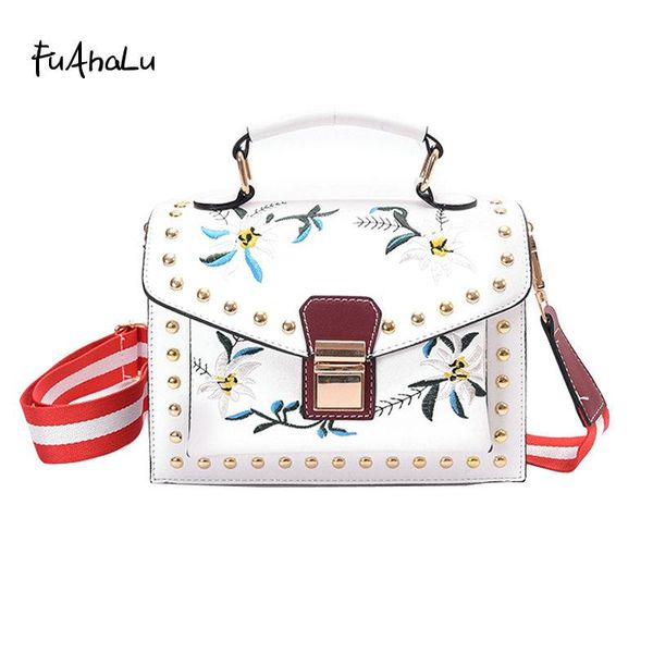 

fuahalu fashion national wind embroidery small square bag new rivets handbags embroidered handbag shoulder messenger bag