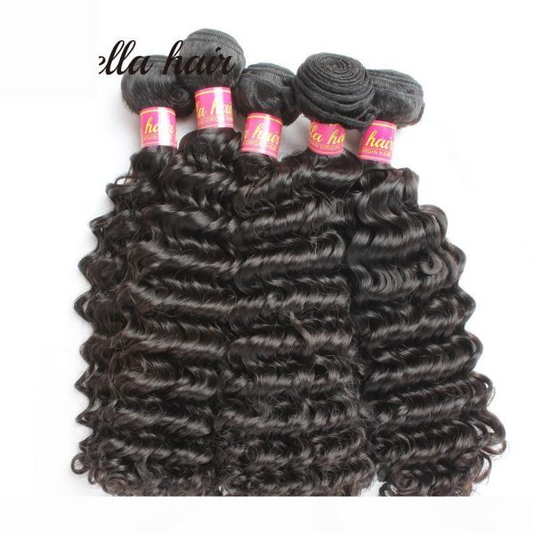 

unprocessed virgin human hair bundles brazilian peruvian malaysia indian mongolian deep wave hair extensions weft natural color hair, Black