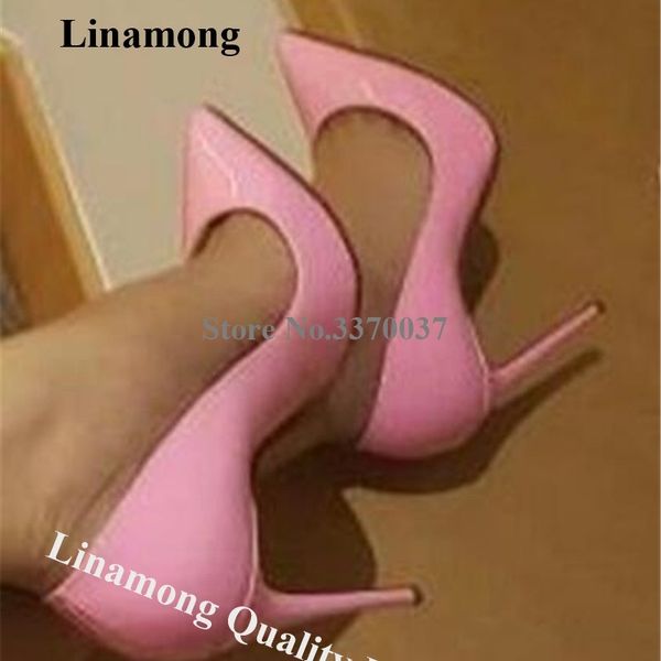 

linamong classical style patent leather 12cm stiletto heel pumps cute pointed toe red red super high heels formal dress shoes t200525, Black