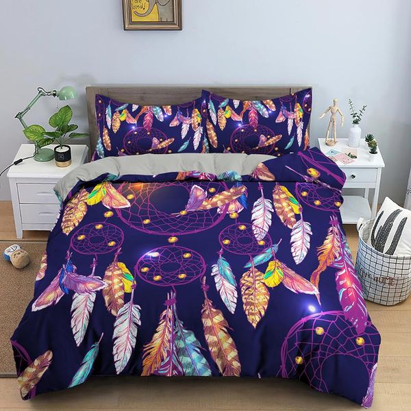 

bedding sets colorful feather printed duvet cover set quilt with pillow case dream catcher comforter for kids couple