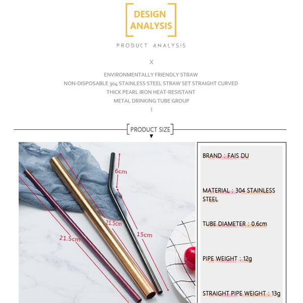 

14 pcs metal reusable 304 stainless steel straws straight bent drinking straw with case cleaning brush set party bar a sqcqps