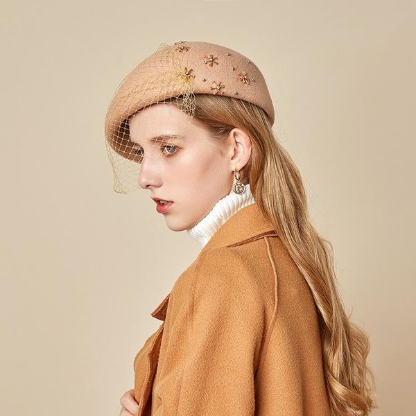 

hat women winter new fashion rhinestone mesh hat korean retro elegant berets cap for women cappello donna sombrero hut damen, Blue;gray