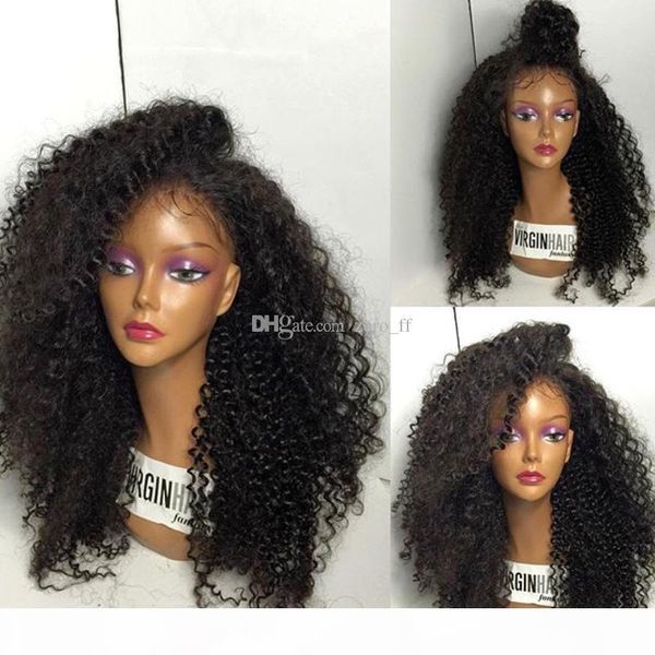 

kinky curly silk base full lace wig glueless full lace human hair wigs brazilian silk kinky curly wig with baby hair, Black;brown