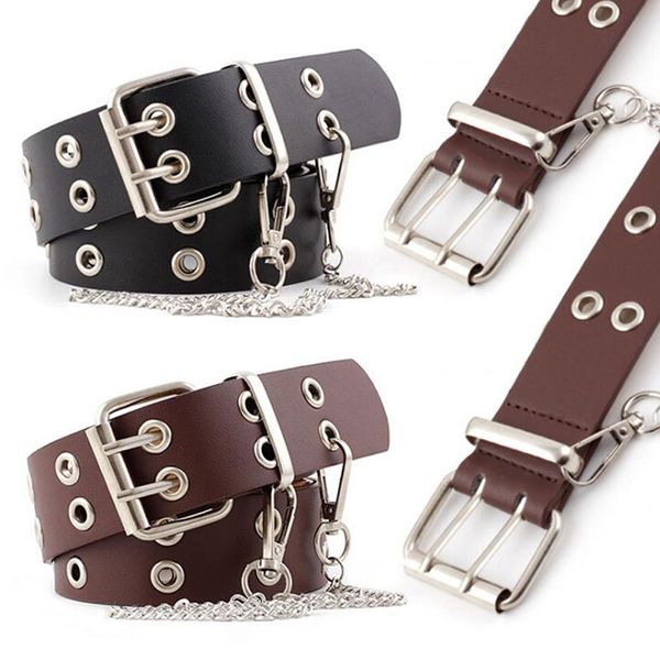 

women belt imitation leather pin buckle belt new punk wind jeans fashion individual decorative chain women, Black;brown