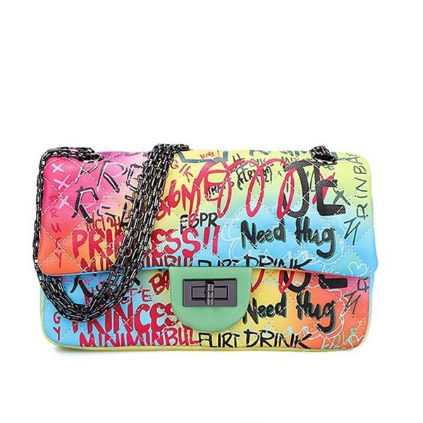 

bag for women 2020 shoulder bag woman's chain crossbody colorful hip-hop graffiti girls handbag sac a main