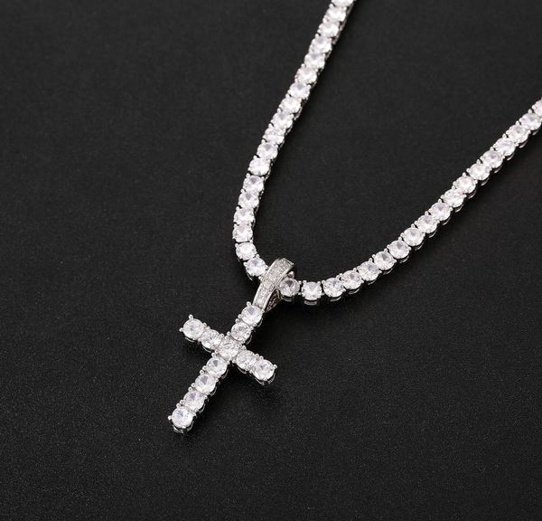 

4mm cz iced with silver cross pendant hip out men's chain necklace pendant set hop zircon tennis necklace jewelry gold wmtoj otsweet