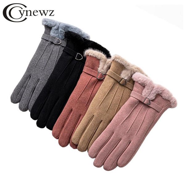 

five fingers gloves 2021 fashion winter women keep warm suede mittens touch screen windproof full finger ladies outdoor sport female, Blue;gray