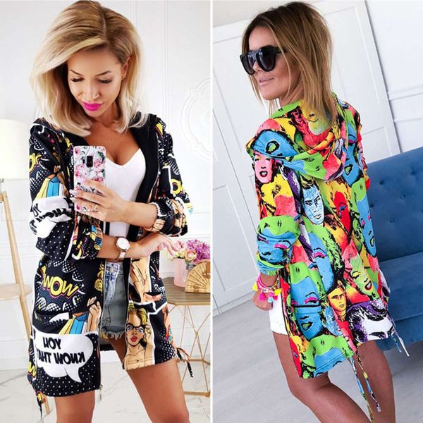 

women's figure print hooded sweater, Black