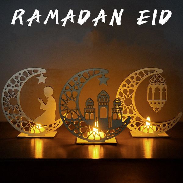 Decorazioni da tavolo in legno Ramadan Mubarak Islam Musulmano Eid Moon Star Ornamenti da tavolo Home Office Decorazioni per feste