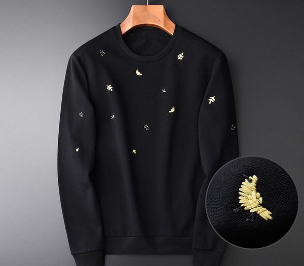 

spring sweatshirt men luxury 100% cotton bird and flower round collar sweatshirt male plus size 4xl slim black men hoodie