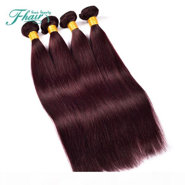

4шт лот 99j # монгольской silky straight человеческих волос необработанные 9а pure color бургундские вина волос плетение утки красный челове, Black