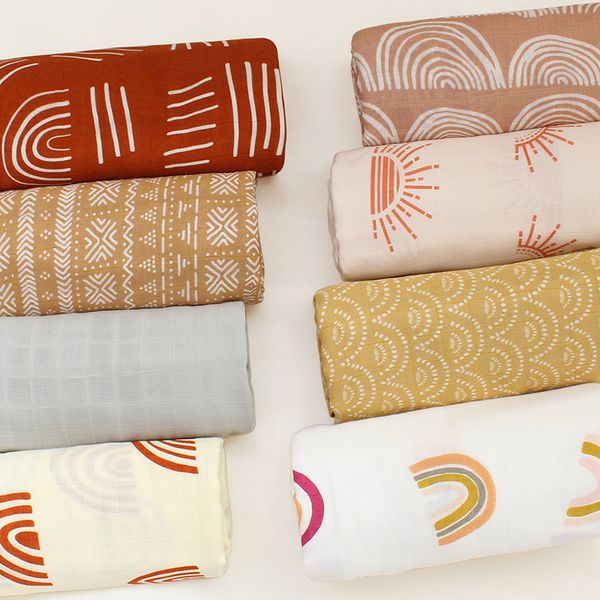 

muslin swaddle blanket 120x120cm flower sun rainbow print bamboo muslin cloth for newborn baby boys girls