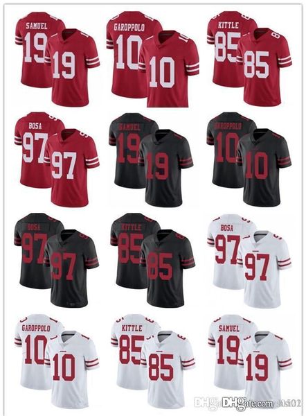 

men women youth san francisco 49ers 85 george kittle 97 nick bosa 10 jimmy garoppolo black 19 deebo samuel red football jerseys, Black;red