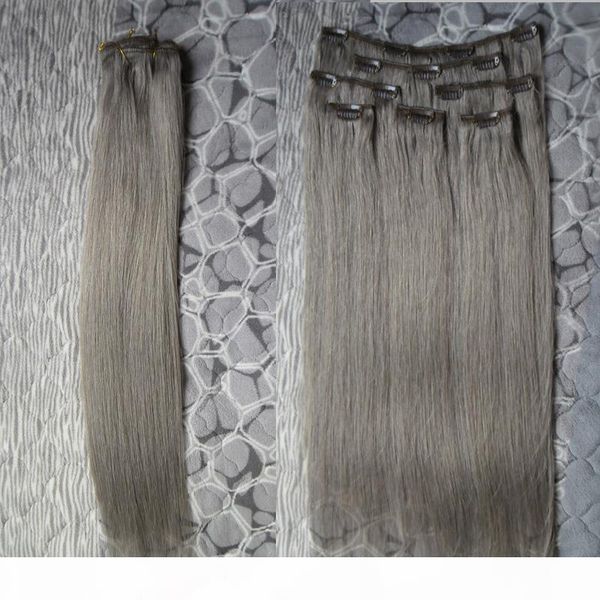 

серые человеческие волосы девственница толстый клип в наращивании волос прямые 100га 7шт, Black;brown