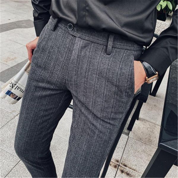 

autumn and winter men's casual pants woolen slim light business men's trousers feet casual trousers korean thick pants, White;black