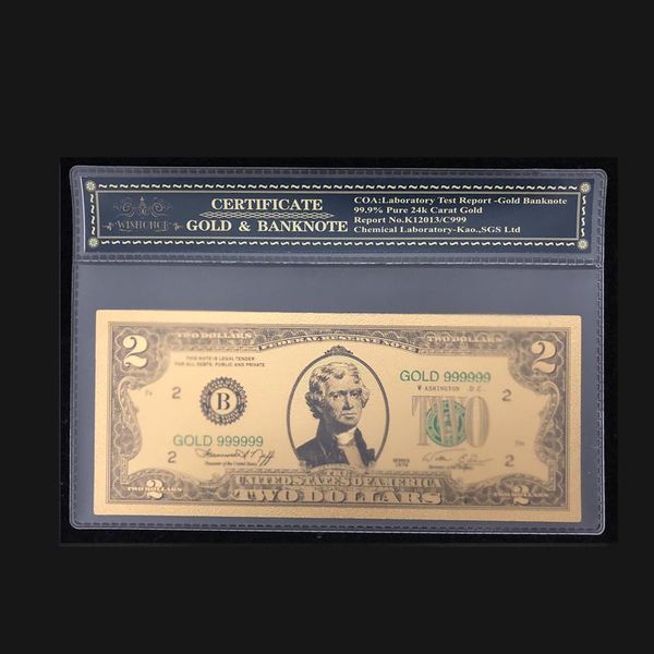 

2017 price for america gold banknotes 2 dollar banknotes in 24k gold paper money with plastic frame for collection and gift sqcolv